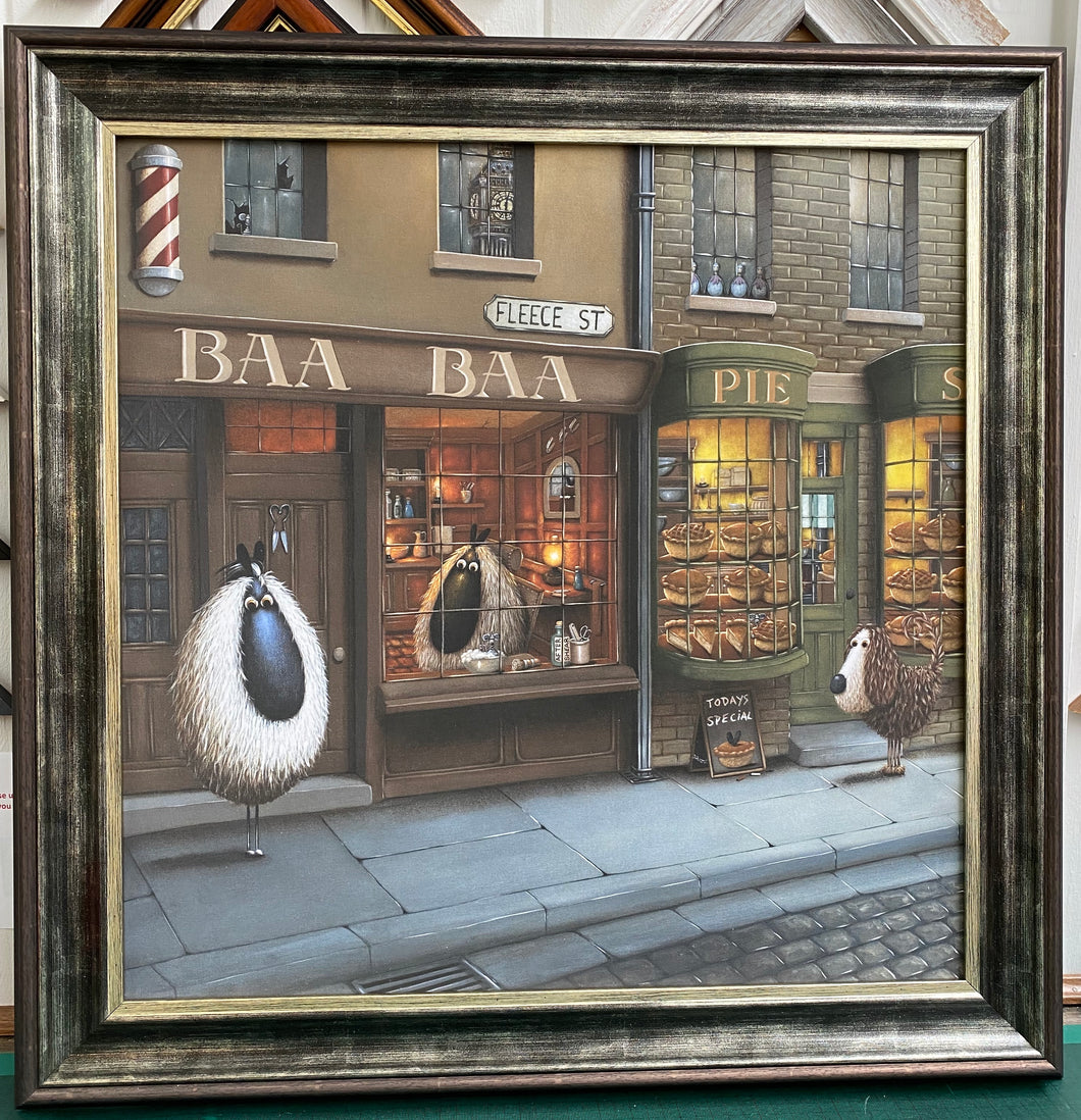 Simon Clarke - Framed Canvas on Board - Baa Baa of Fleece Street